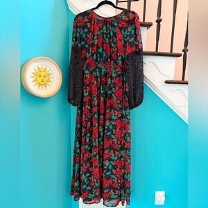 Torrid Floral Black Dress with Lace Sleeves